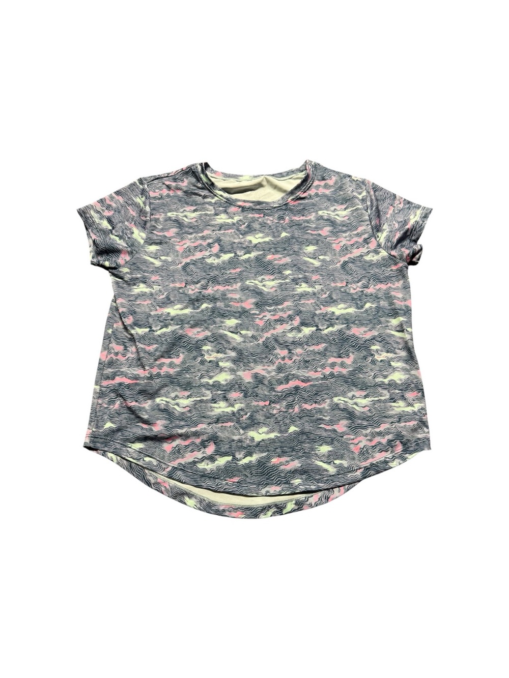 Zella Girls Activewear Tee Gray Pink Print Size L 10/12 Athletic Shirt
